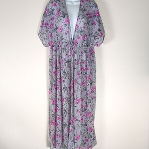 Torrid Grey Floral Lurex Duster Kimono ~ Flower Spigs